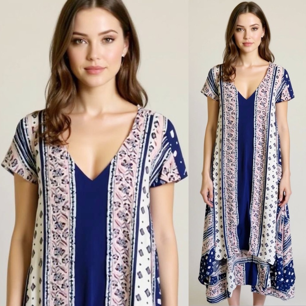 Anthropologie | Maeve Summertide Swing Tide Boho Flowy BlueMaxi Dress Size Small
